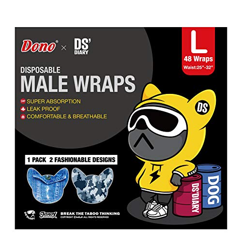Image of Dono Dog Diapers Male Disposable Male Dog Wraps, Wider Doggie Puppy Diapers, Male Belly Bands, Super Absorbent, Leak-Proof Fit, Excitable Urination, Incontinence, Large 24ct