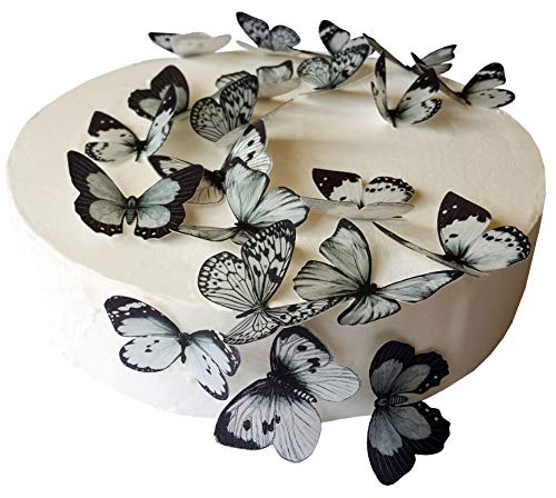 24 x schwarz-graue Schmetterlinge, vorgeschnitten, essbares Reispapier/Oblatenpapier M Cover