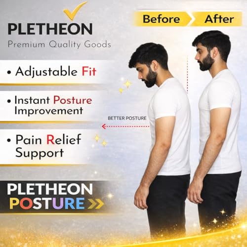 Image of Posture Corrector for Men & Women by Plethon - Adjustable Back Brace, Clavicle Support & Upper Back Straightener for Better Sitting and Standing Posture, Fits 30-46 Inch Waist (Black)
