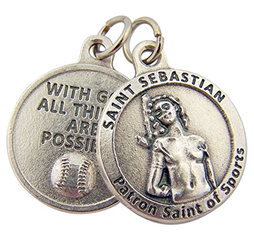 Lumen Mundi L&M Silver Toned Base with God All Things are Possible Saint Sebastian Sports Medal, 3/4 Inch (Baseball) …