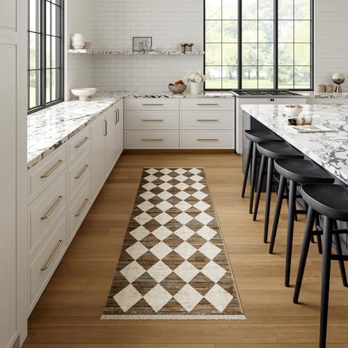 Tapete checkered 81x244 cm polypropileno beige azul miniatura 1