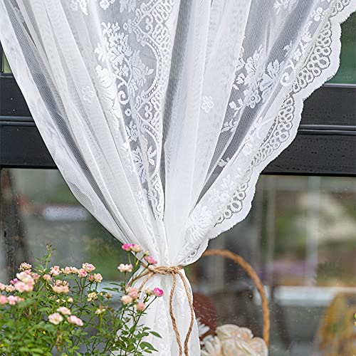 Lace Tier Curtains Semi Sheer Floral Lace Embroidered Voile Tiers For Small Window Decoration Farmhouse Cafe Kitchen Rod Pocket Window Treatment Sheer Tiers Curtain (2 Panels, White, W29 X L19Inch) #TOP6
