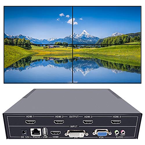 Image of ISEEVY 4 Channel Video Wall Controller 2x2 HDMI DVI VGA USB Video Processor with RS232 Control for 4 TV Splicing