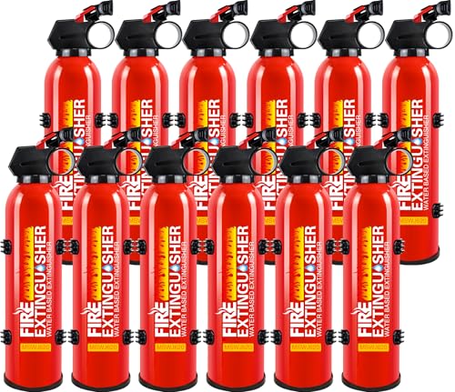 Image of Fire Extinguishers with Mount Bracket - 12 Pack Small Portable Fire Extinguisher for Home, Kitchen, Car, Boat, RV, Vehicle - 620ml Water-Based Fire Extinguisher for Class A, B, C, K Fire