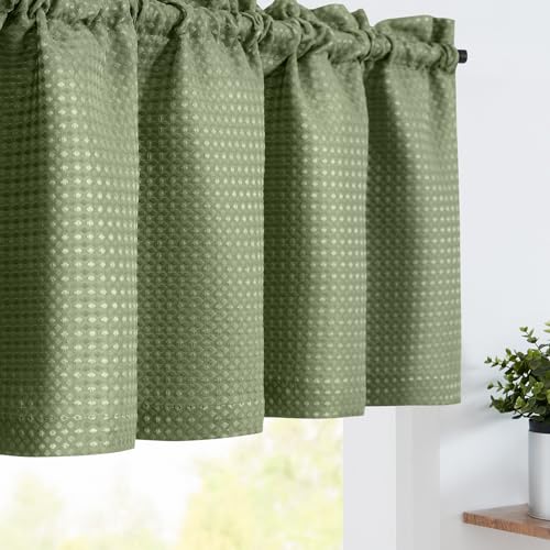 jinchan Waffle-Weave Textured Valance for Kitchen Water-Proof Window Curtains (60-inch x 18-inch, Sage, One Panel)