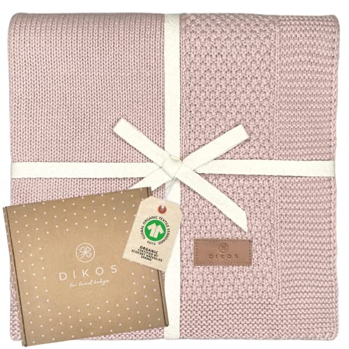 DIKOS® Babydecke aus *100%* Bio Baumwolle Altrosa | Sommerdecke Neugeborenen Baby Decke | Strickdecke mit Bordüre | Kuscheldecke Baumwolldecke | Erstausstattung Geschenk zur Geburt Mädchen Cover