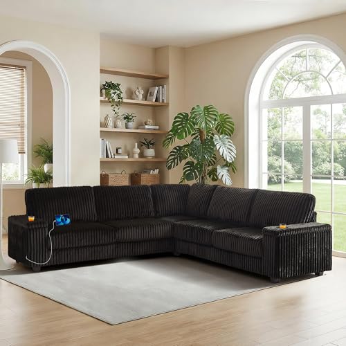 MAKIAAP 110" Modular Sectional Sofa, Corduroy L-Shaped Corner Couch with