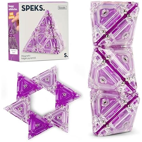 Speks Geode Pyramid - Magnetic Fidget Toy for Adults & Teens 14+ | Sensory Gadget for Stress Relief, Office Desk Toy Present, Christmas Gift, Holiday Stocking Stuffer | 12-Piece Set - Quartz Cover