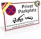 Großes Schild Privat Parkplatz | Alu 42 x 30 cm | Unberechtigt parkende Fahrzeuge werden kostenpflichtig abgeschleppt! weiß | stabiles Alu Schild mit UV-Schutz | Privat Parkplatzschild | Dreifke®