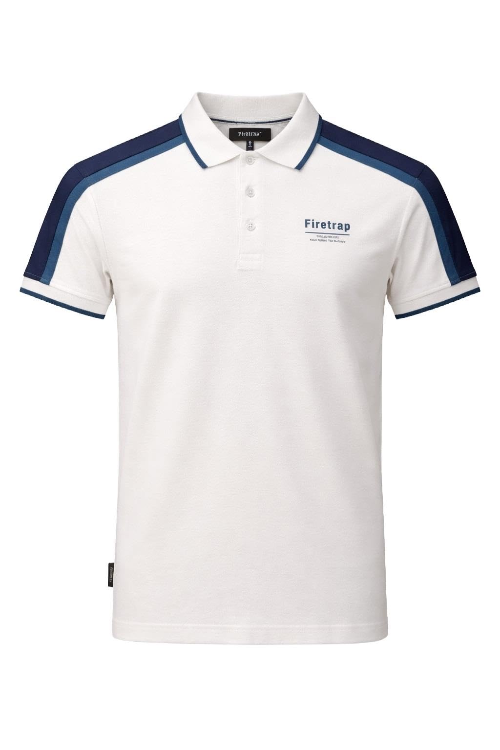 Firetrap Men's White - Thorne Polo Shirt Cotton Polos Tshirt Short Sleeve Summer Ribbed Tipping Collar Tshirts Top L