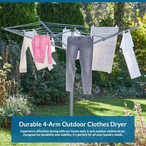 BLADO Rotary Washing Line - 4 Arm Outdoor Folding Rotating Clothes Dryer Heavy Duty Comes with Cover & Metal Ground Spike (50 M) - Image 8
