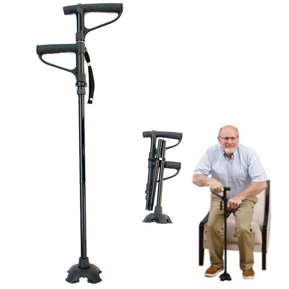 Laska do chodzenia z oświetleniem LED, regulowana wysokość 78-100 cm, podwójny uchwyt, antypoślizgowy uchwyt dla seniorów i osób z trudnościami w chodzeniu