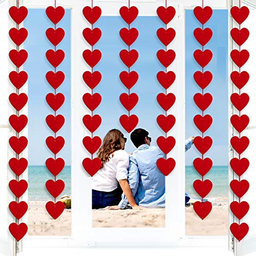 120 Red Hearts Felt Garland for Valentines Day Decorations - NO DIY - Valentines Day Hanging Decor - Red Heart Hanging String Garland for Valentines Wedding Anniversary Birthday Party Supplies