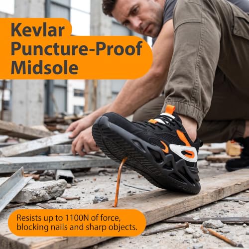 Image of Ruivina Steel Toe Shoes for Men Women Wide Fit Work Safety Shoes Lightweight Breathable Slip Resistant Cushioned Puncture Proof Sneakers