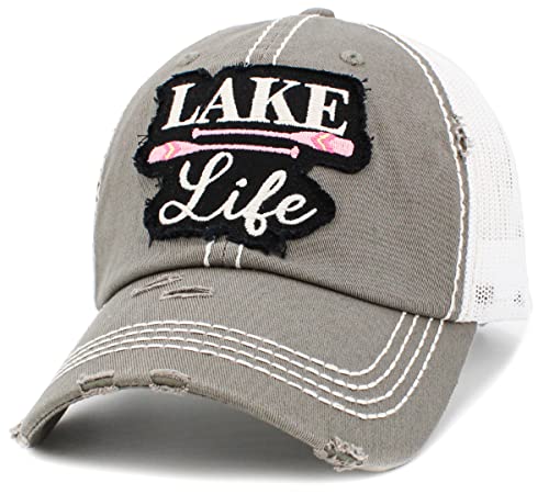 Image of Vacation Beach Camping Womens Baseball Cap Distressed Vintage Unconstructed Embroidered Patch Hat