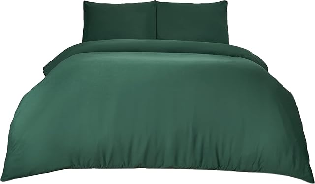 Brentfords Plain Dye Duvet Cover Quilt Pillowcase Microfiber Bedding Set - Forest Green, Double
