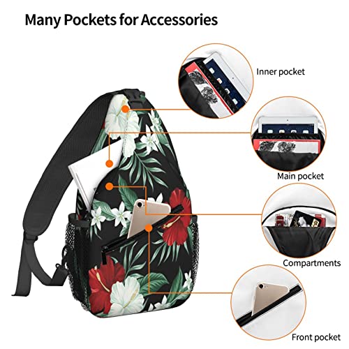 Tropical Hawaiian Hibiscus Crossbody Bags for Women Trendy Sling Backpack Men Chest Shoulder Bag Gym Cycling Travel Hiking Daypack4