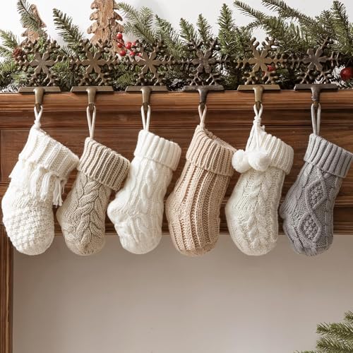 Rustic Mini Knitted Christmas Stockings: 6 Pack 9 Inch Cable