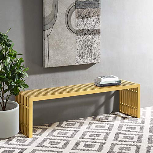 Modway Gridiron Contemporary Modern Gold Stainless Steel Large Bench, 60" #TOP1