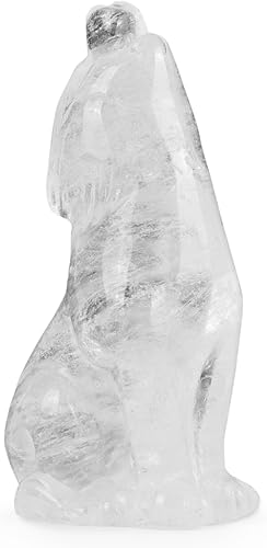 Artistone Estatua de lobo de cristal de 2 pulgadas, figura de lobo de cuarzo transparente, decoración para la oficina en casa, curación y adorno de