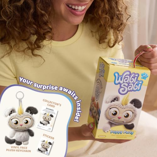 Image of WabiSabi Puppy Party Blind Box by Relatable - Drop Collectible Blind Box Figures Plush Keychain, Desk Accessories and Back to School Gifts for Kids and Collectors - Includes 1 Mystery Plush Bag Charm