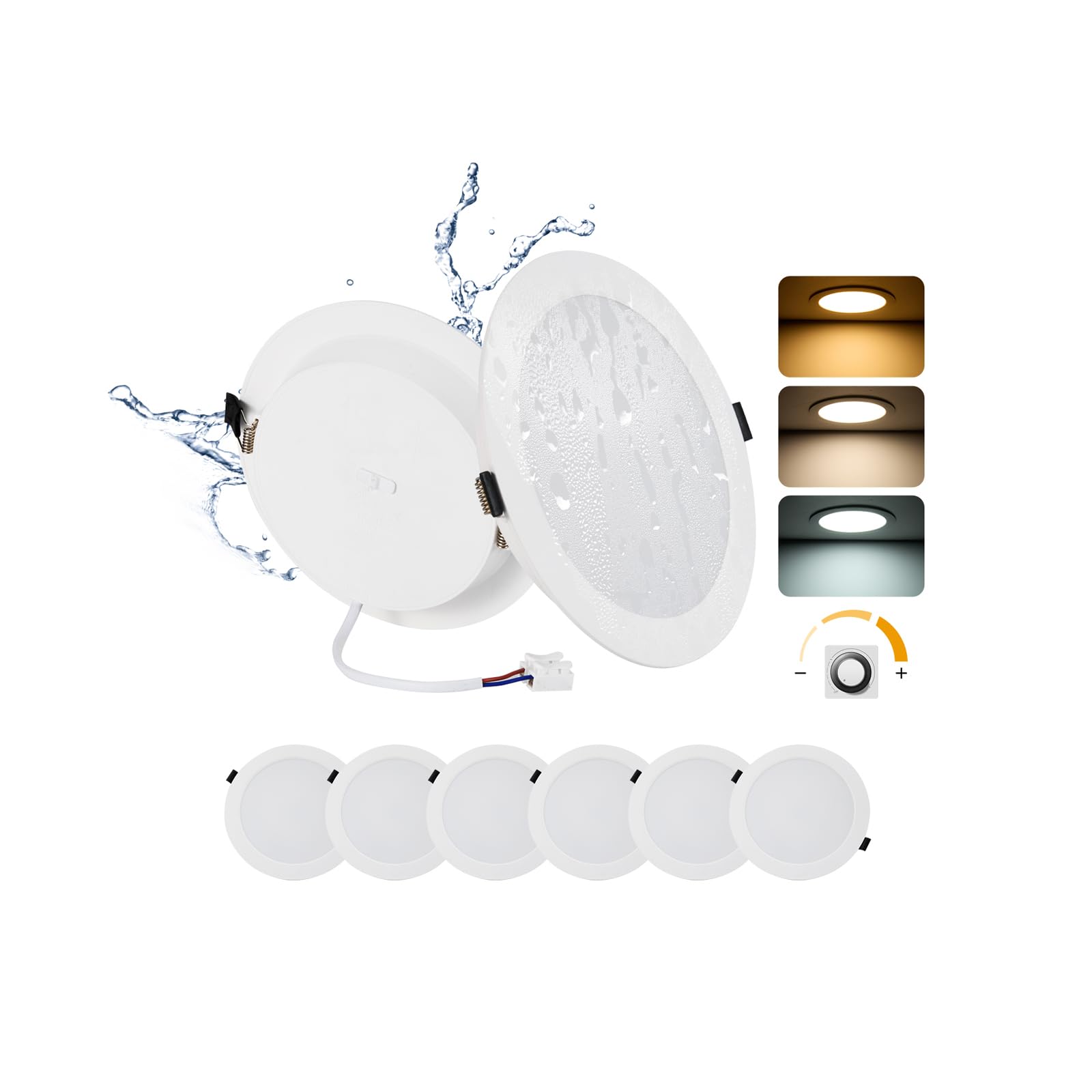 Lot de 6 Spot LED Encastrable Dimmable 16W Rond IP44 Trou 145-160mm 1400LM | Grebeam Plafonniers LED, 3000K Blanc Chaud/4000K Blanc Neutre/6000K Blanc Froid, Spot LED Encastrable 150mm Salle de Bain