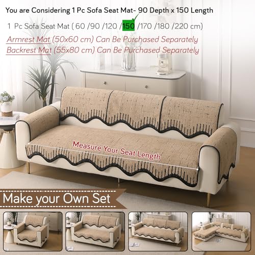 Image of HOKIPO Premium Supple Soft Wavy Sofa Cover Mat with Curve for 1 /2 /3 Seater and L Shape Sofa. Make Your Own Sofa Cover Set, Mat Length 90(D) x 150(L) cm, Brown (AR-5975-BRN)
