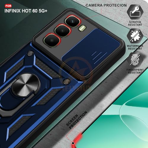 Image of Armor Bumper Back Cover Case for Infinix Hot 60 5G | Rotating Camera Cover, Ring Holder & Kickstand | Heavy Duty & 360 Degree Protection Infinix Hot 60 5G Back Cover (Blue)