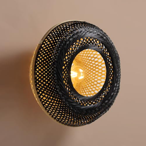 Image of Habere India-All the Cultures Fabricating India Wall Lamps for Living Room Decoration | Bedroom Lights for Walls | Lamps for Living Room | Bamboo Wall Lamp - Round (M: 41 * 41 * 17 cm)