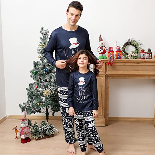 Matching Christmas Pajamas for Family, Funny Holiday Cute Let It Snow Print Tops Plaid Pants Xmas Sleepwear Pjs Set3