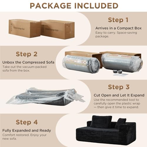 Image of Modular Compressed Sectional Sofa Set - Velvet Corduroy Upholstery, Convertible Couch with Cup Holders and Pillows for Living Room, Black
