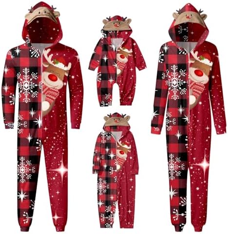 Pyjamas de Noël Famille Combinaison Onesie à Capuche Fermeture Éc...