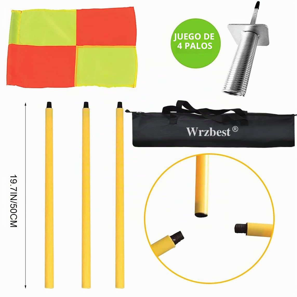 Scooer - Banderas de esquina de campo de fútbol con bolsa de almacenamiento, banderas de fútbol portátiles, bastones de fútbol, equipo de fútbol para entrenamiento, juego de 4 para césped (banderas de
