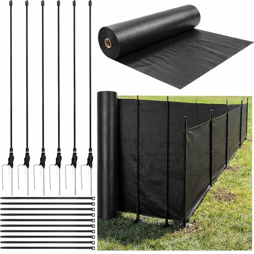 Wowangce 2 x 200ft Silt Fence with Stakes Heavy Duty Polypropylene Fabric Roll with 20 Stakes & 100 Zip Ties Erosion Control Barrier for Construction Landscaping & Sediment Retention