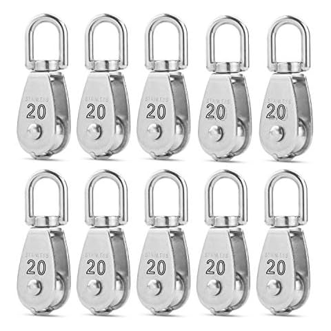 M20 Single Pulley Block Loading 200lbs, CBTONE 10 Pack 304 Stainless Steel Swivel Pulley Hanging Wire Towing Wheel for Wire Rope Cover