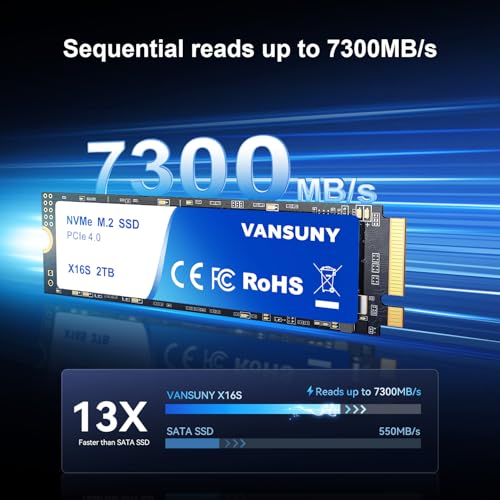 Image of Vansuny 2TB NVMe M.2 SSD,M2 2280 PCIe 4.0 Internal Solid State Drive,Read Up to 7300MB /s with Heatsink and Screwdrivers for PS5 Consoles PC Gaming Design