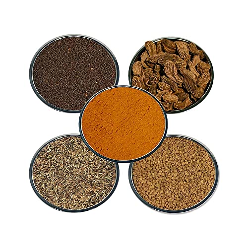 Indian Spice Set #2 - Contains: 5 Plastic Jars (1 Each Of: Madras Curry Powder, Cumin Seeds, Fenugreek Seeds, Whole Black / Brown Cardamom, Black / Brown Mustard Seeds.) #TOP4
