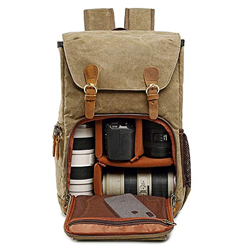 PERSUN Kamerarucksack Canvas Tasche Fotografie Rucksack Wasserdicht DSLR SLR Kamera Tasche Spiegellose Kamera und Laptop…