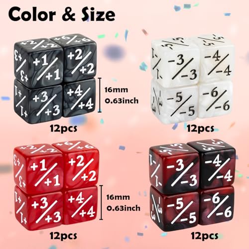 48 Pieces Magic Counter Dice Plus 1 MTG Counters Dice Set Marble Life Buff Tokens D6 Dice Compatible with Magic The Gathering, TCG, Card Gaming Accessories, Red by ORUNI - Image 2