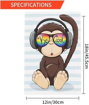 Moslion Monkey Garden Flag Vertical Double Sided Cartoon Cute Brown Monkey with Rainbow Sunglasses in Blue White Stripes House Flags Home Burlap Banners 12.5x18 Inch for Outdoor Decor Lawn