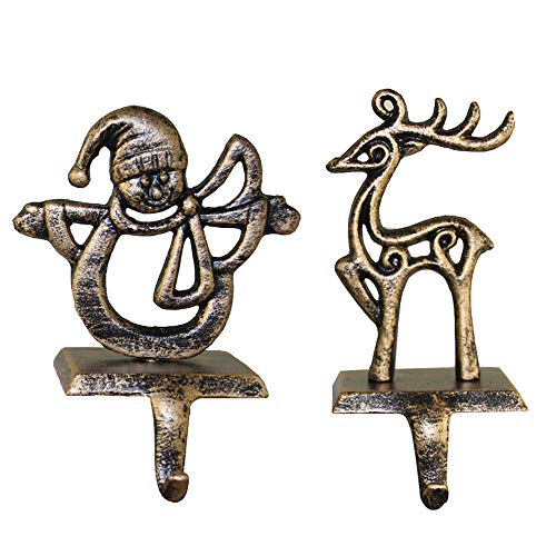 Fannybuy Christmas Stocking Holder Hangers Metal For Fireplace Mantle Free Standing Christmas Decorations Indoors Deer Snowman Sata Snowflake Decorations (2 Pack= Deer+ Snowman) #TOP11
