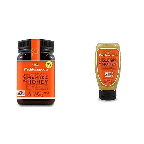 Wedderspoon Raw Premium Manuka Honey KFactor 16+, sin pasteurizar, miel genuina de Nueva Zelanda, multifuncional, superalimento sin OMG, conveniente
