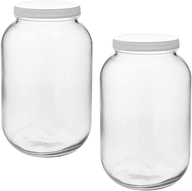 Tebery 2 Pcs Large Glass Jars with Lids 3.78L  Easy Clean Airtight Wide Mouth Containers Glass Storage Jars Mason Jar with Plastic Lid for Bulk Pickling, Fermentation, Pickling, Conserves