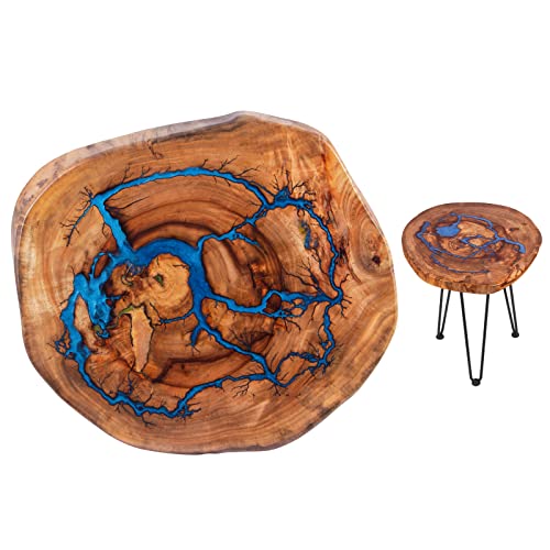 Comparison: Best Epoxy For Live Edge Table 3 BTEOBFY Natural Wood Side Table with Epoxy Finish - Live Edge Design and Hairpin Legs - Perfect for Living Room as Coffee Table or End Table - 20 Inches Tall