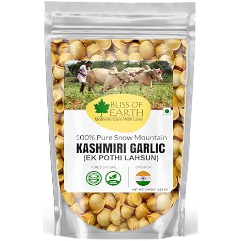 Bliss of Earth Naturally Organic Kashmiri Garlic 200 gm Single Clove, Kashmiri Ek Pothi Lahsun, Snow Mountain Garlic Cover