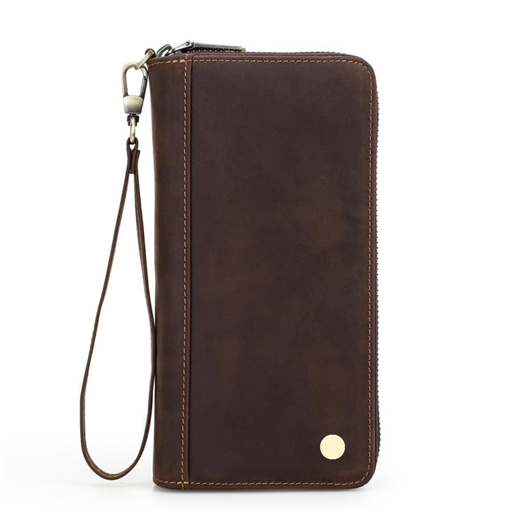 Portefeuille long homme cuir maroquinerie vintage zippé grand format avec dragonne main