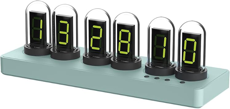 Adventurers Nixie Tube Clock,Desk Clock,Cellphone Control,RGB Backlight, Personalised Digital dials,Tube Clock for Gaming Room & Office Decor Light Green