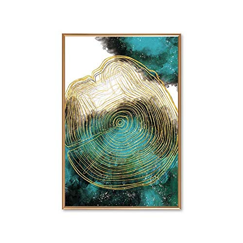 Tableau abstrait feuille verte et dorée 60x80cm de style moderne pour déco salon
