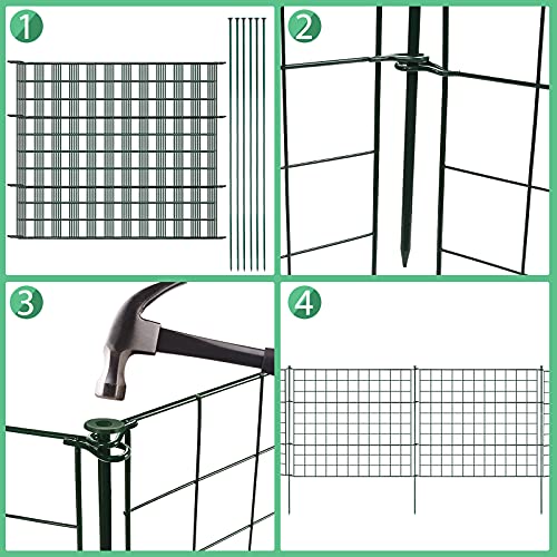 Lospitch Teichzaun Set, Gartenzaun Zaun Teich mit Zaunelemente und Befestigungsstäben, Metallzaun Grün, Freigehege, Gartenzaun, Tiergehege (5x Gerade)