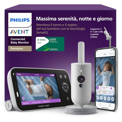 PHILIPS Avent Premium Connected Baby Monitor, il monitor più avanzato di sempre di Avent, controllo di sonno e respirazione con IA, HD, app, SCD973/26